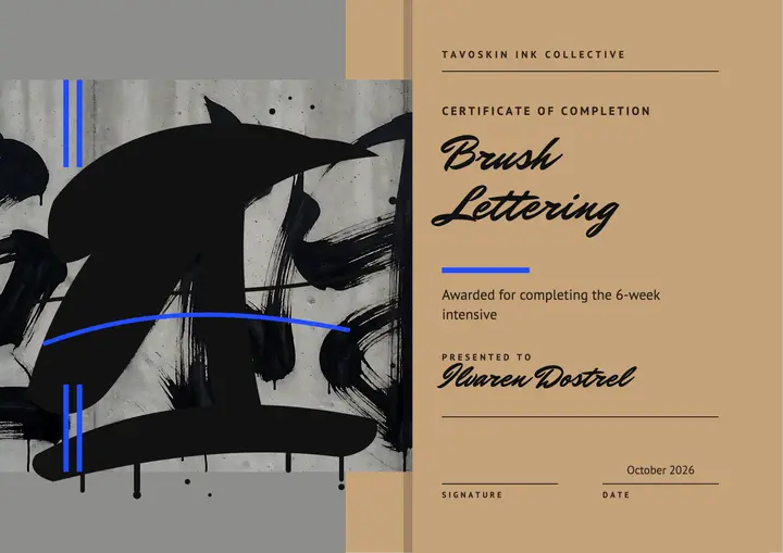 Brush lettering intensive certificate, calligraffiti template