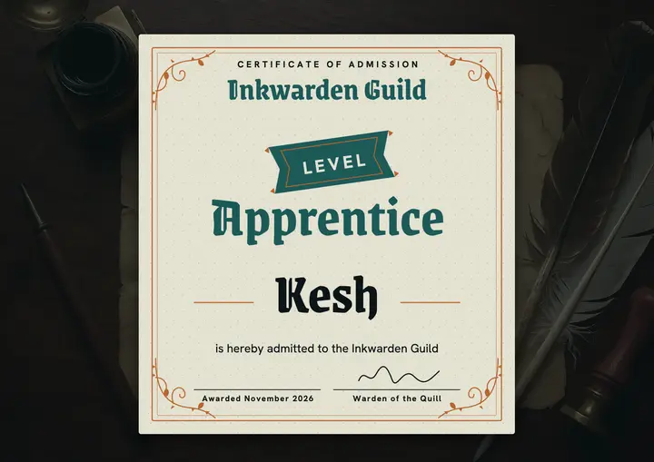 Calligraphy guild apprentice certificate, future medieval template