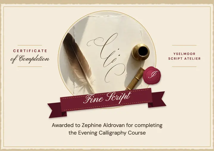 Evening calligraphy course certificate, wax seal template