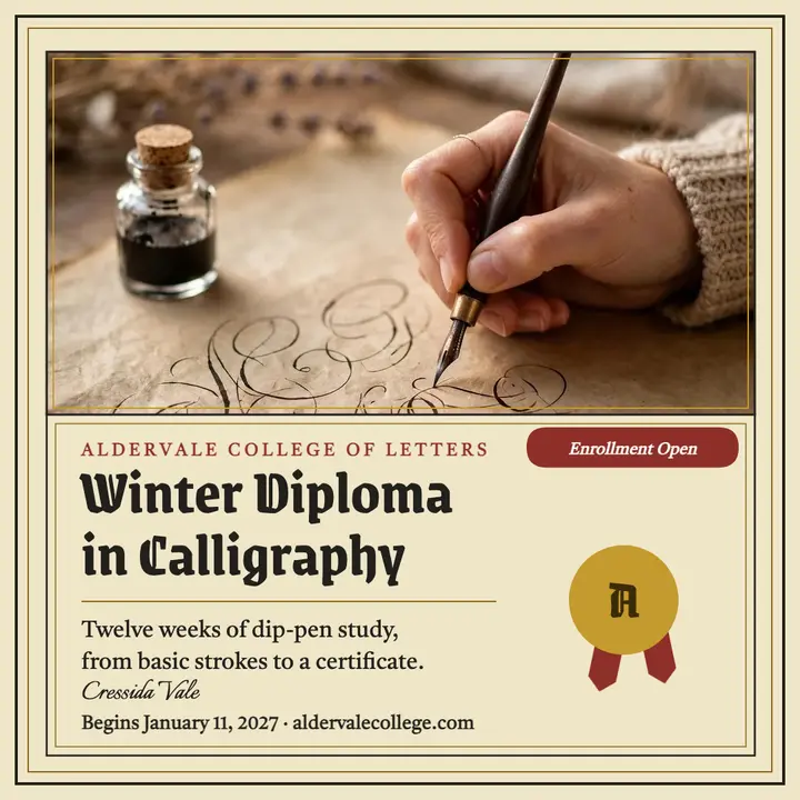 Aldervale calligraphy winter diploma post: calligraphy course post template