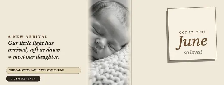Calloway baby soft announcement cover: newborn announcement cover template