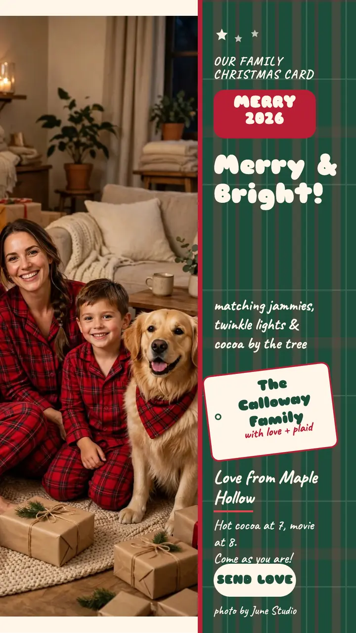 Calloway family plaid pajamas Christmas story template