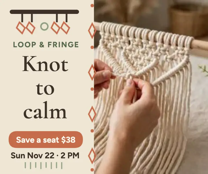 Loop and Fringe macrame workshop ad template