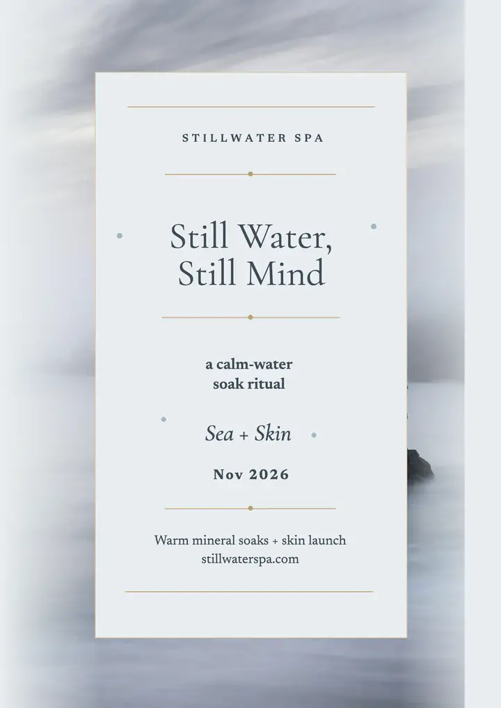 Stillwater Spa calm soak ritual flyer template