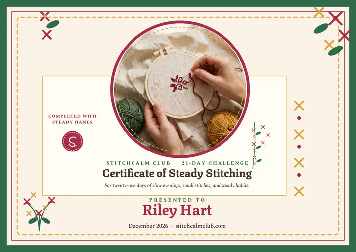 Stitchcalm calm stitching certificate template