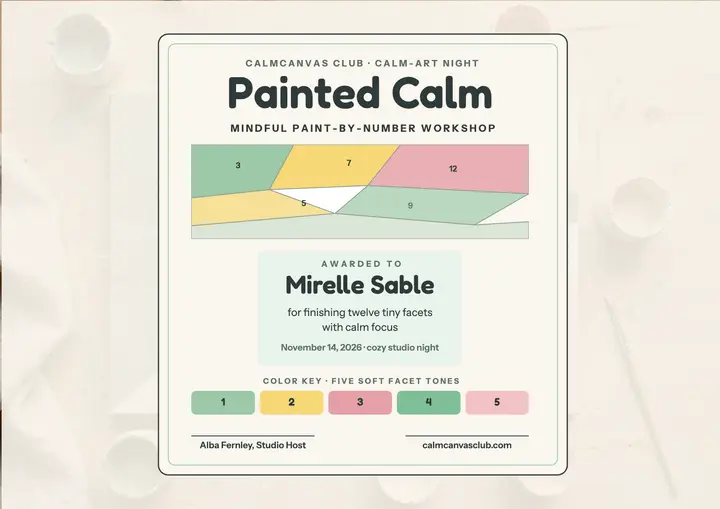 Calmcanvas Club mindful paint certificate template
