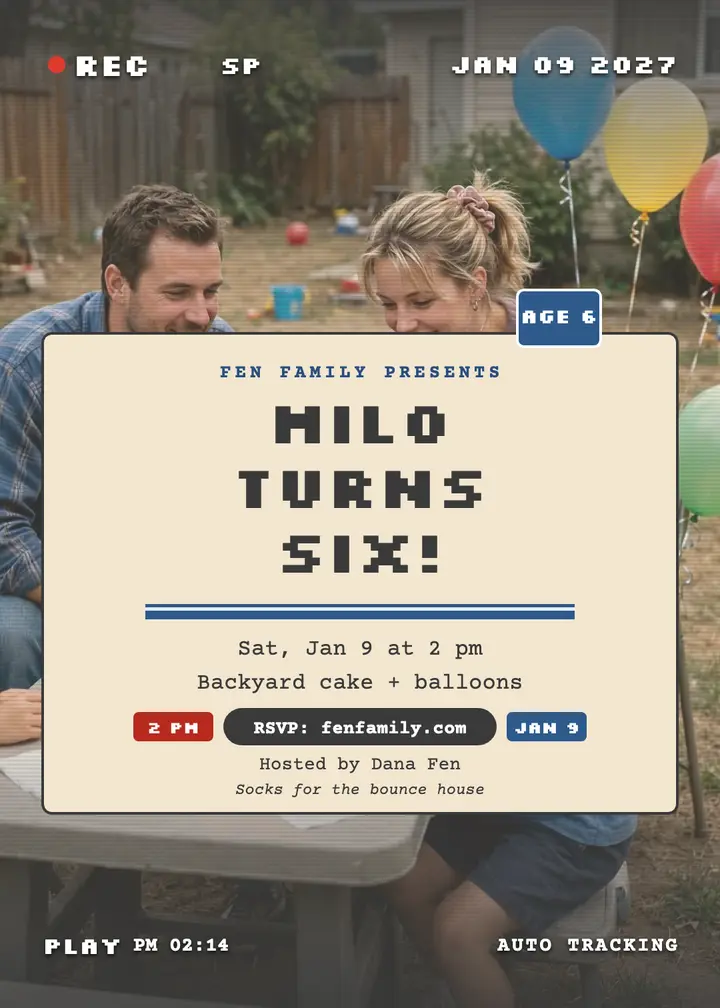 Milo Fen camcorder birthday invitation template