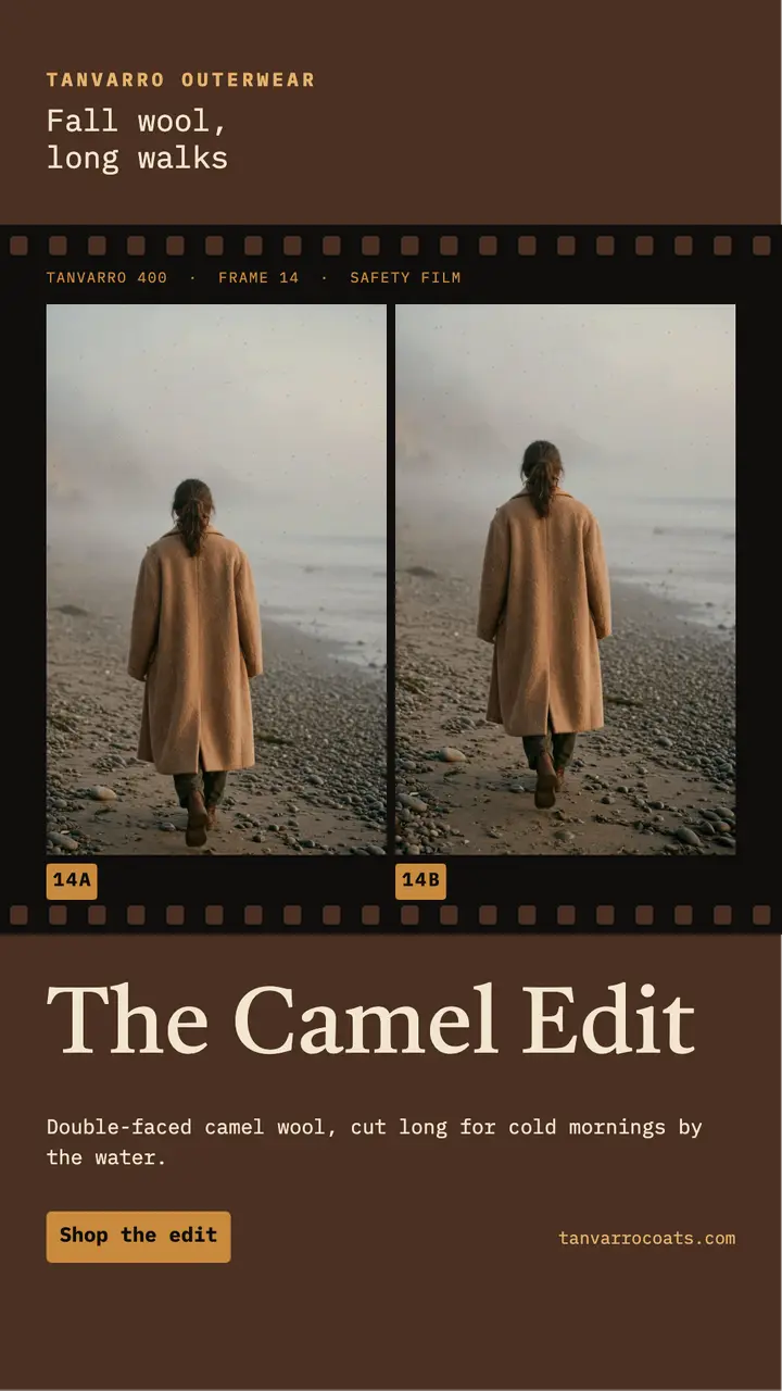 Camel wool coat edit half-frame film story template