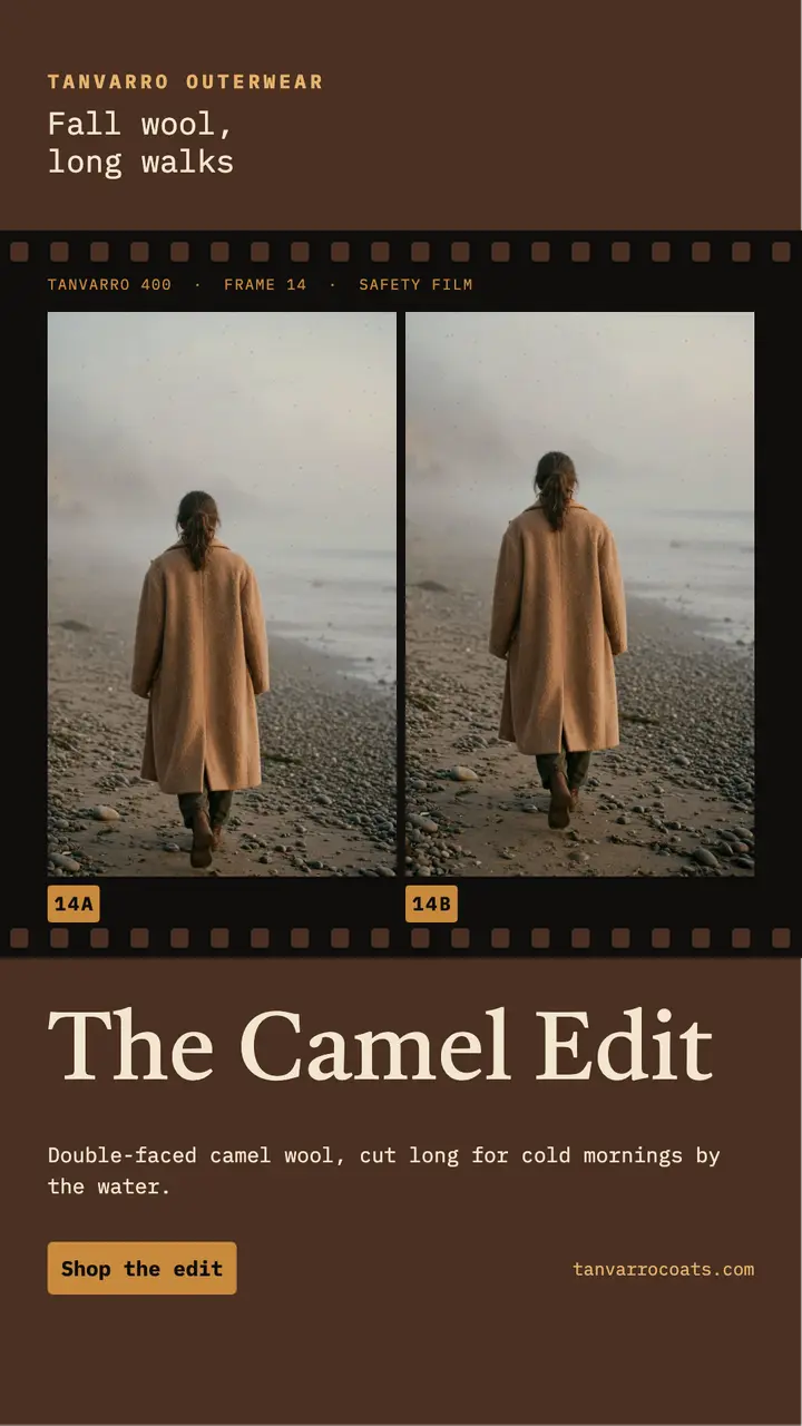 Camel wool coat edit half-frame film story template