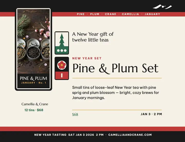 Camellia and Crane New Year tea hanafuda flyer template