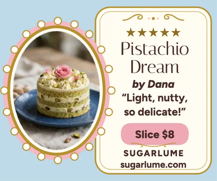 Sugarlume pistachio cake review ad template