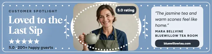 Bluewillow Tea Room cameo review billboard template
