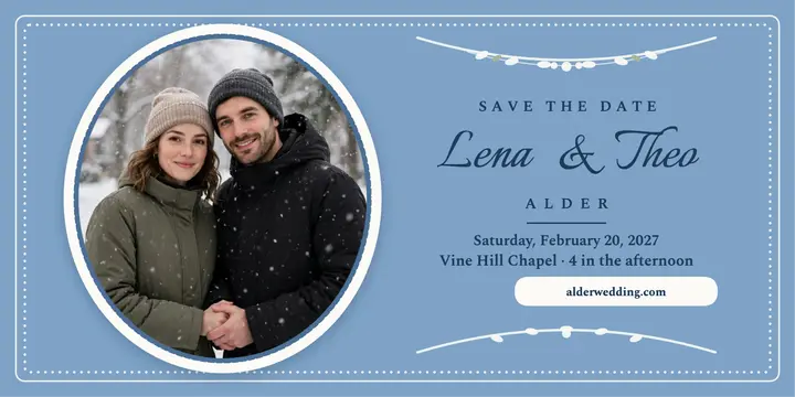 Lena and Theo winter cameo save the date: winter wedding save the date template