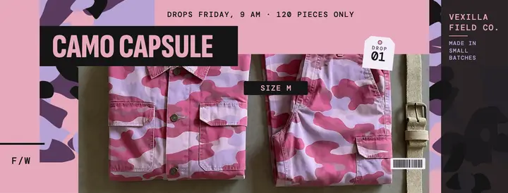 Fashion capsule drop cover, pink and lilac blob print template