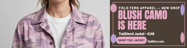 Field Fern blush camo jacket billboard template
