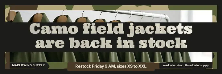 Camo field jacket restock X header: restock announcement header template