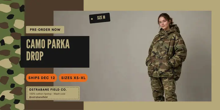 Ostrabane field parka pre-order post template