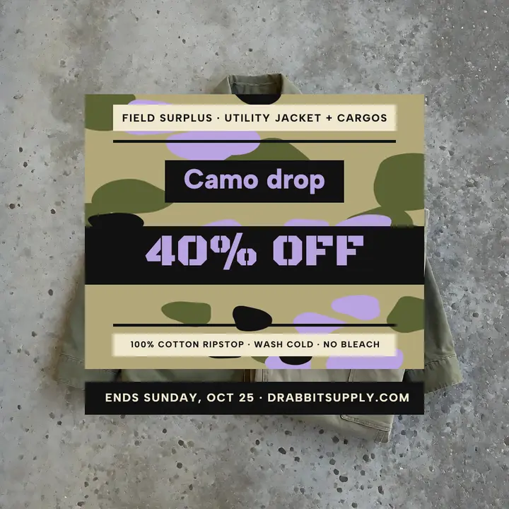Drabbit Supply camo surplus sale post: streetwear sale post template