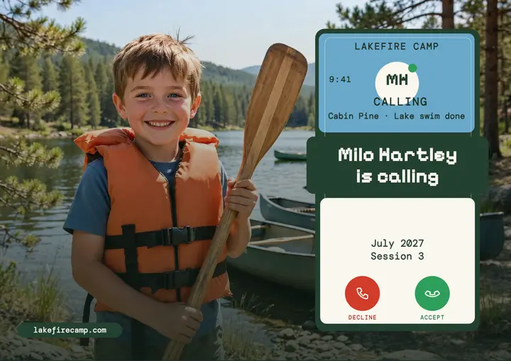 Lakefire Camp calling home card template