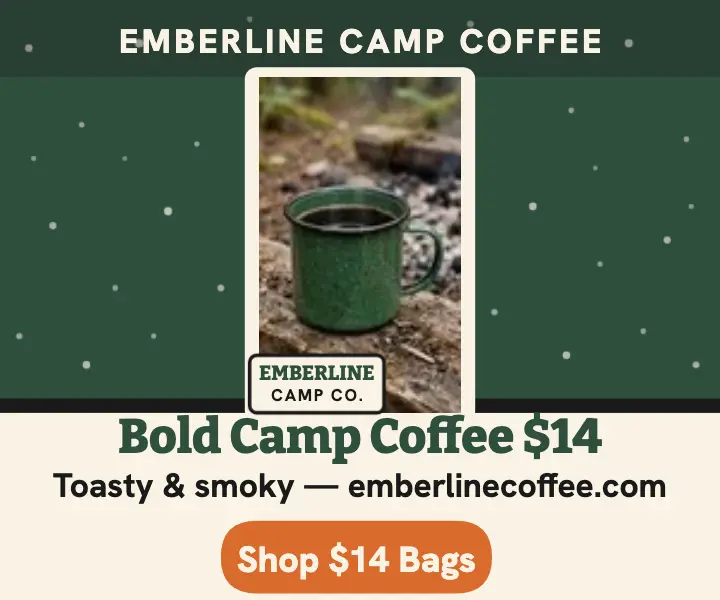 Emberline camp coffee enamel mug ad template
