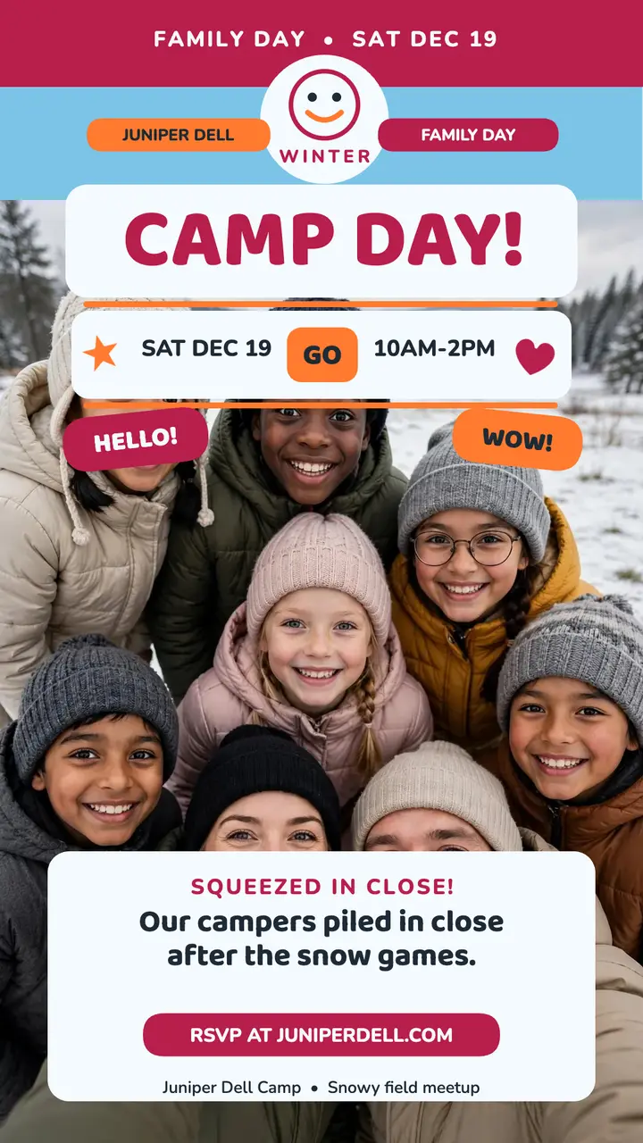 Juniper Dell Camp family day selfie story template
