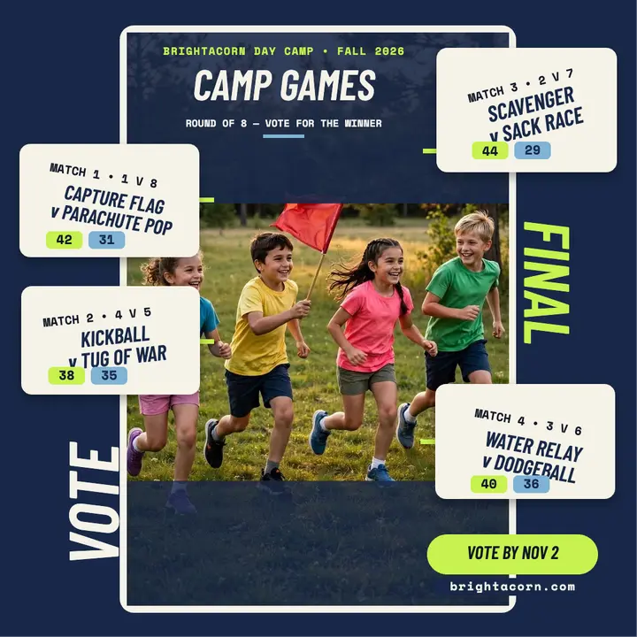 Brightacorn camp games vote bracket: camp games bracket template