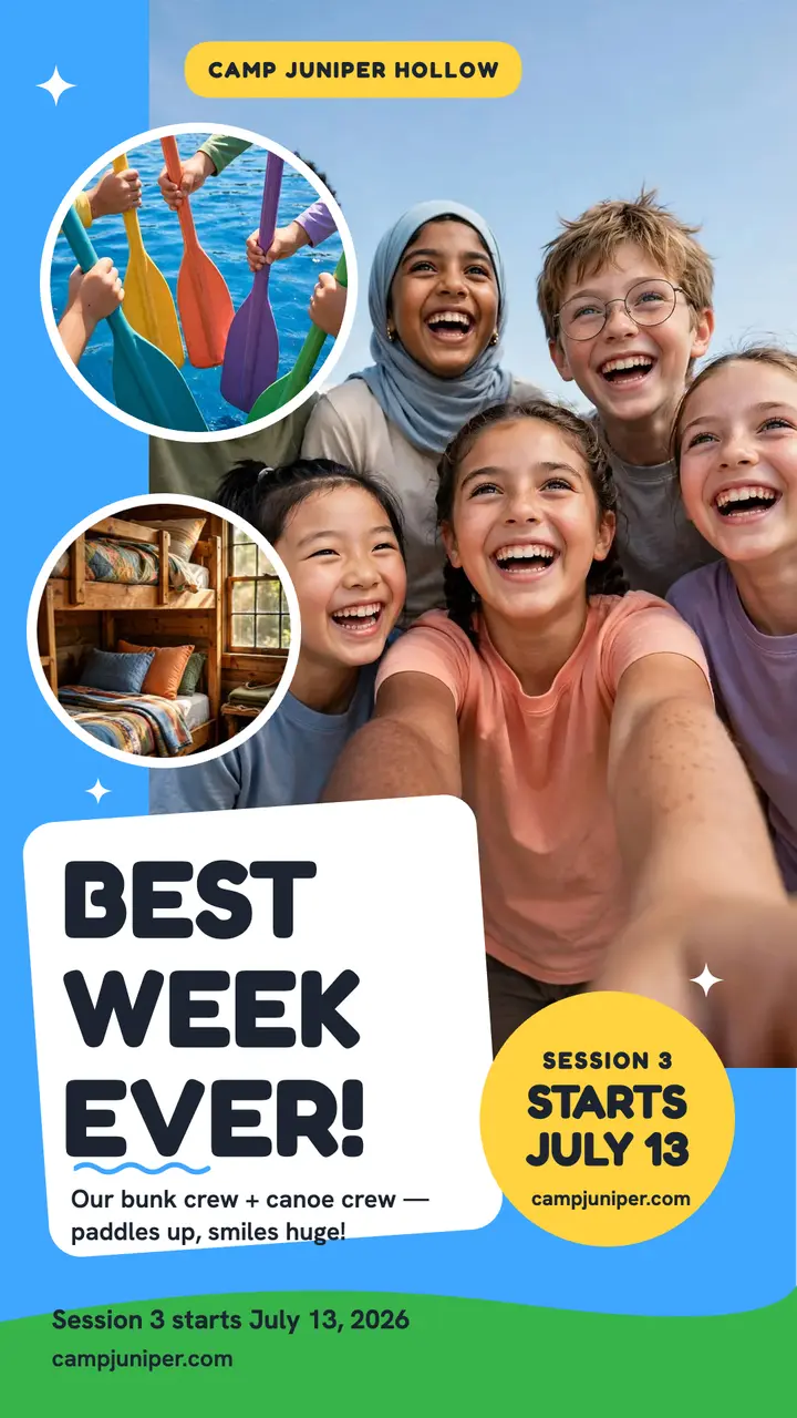 Camp Juniper Hollow group selfie story template