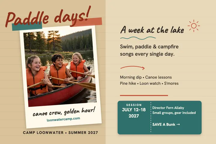 Camp Loonwater summer journal postcard template