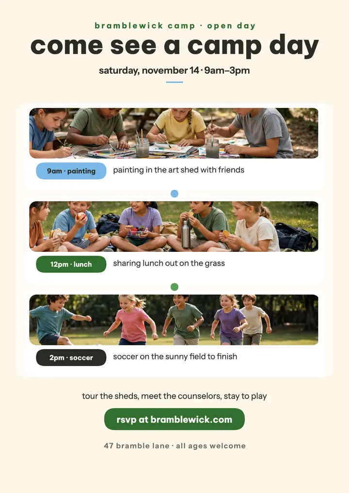 Bramblewick Camp open day flyer template