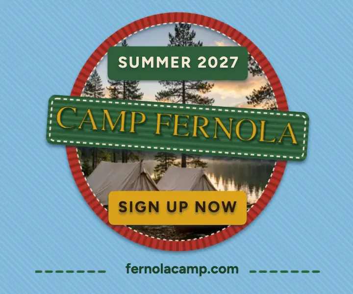 Camp Fernola summer camp sign-up ad, embroidered patch template