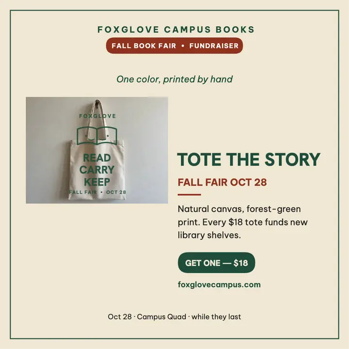 Foxglove book tote fundraiser post template