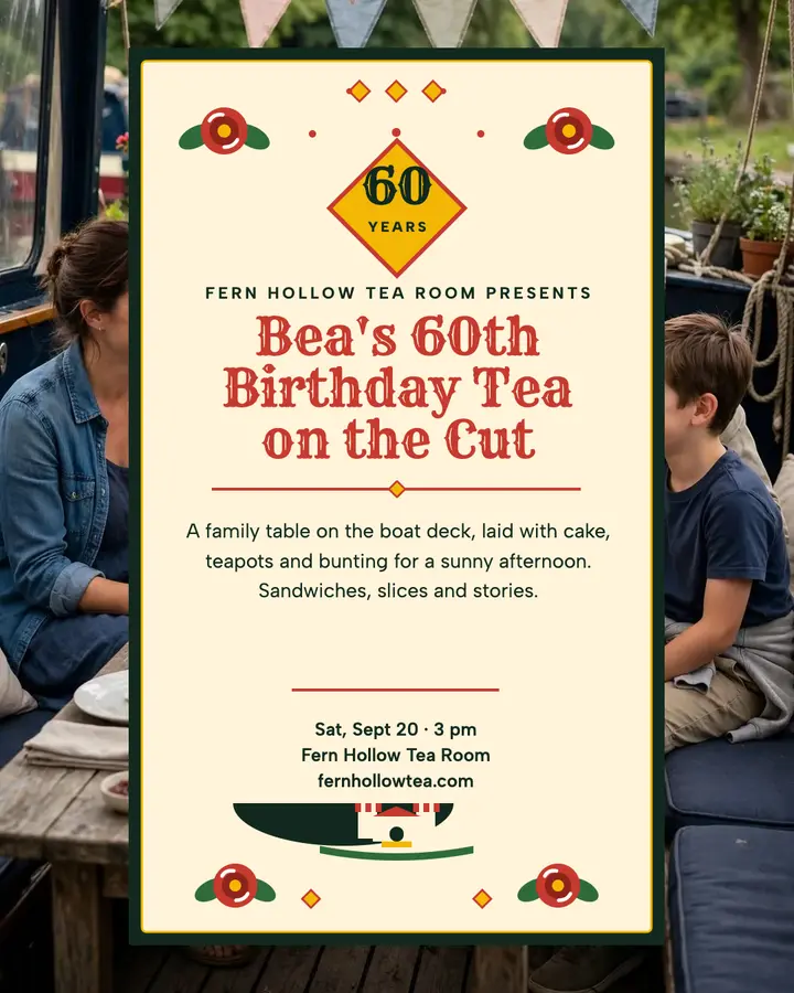 Bea's canal birthday tea, Fern Hollow template