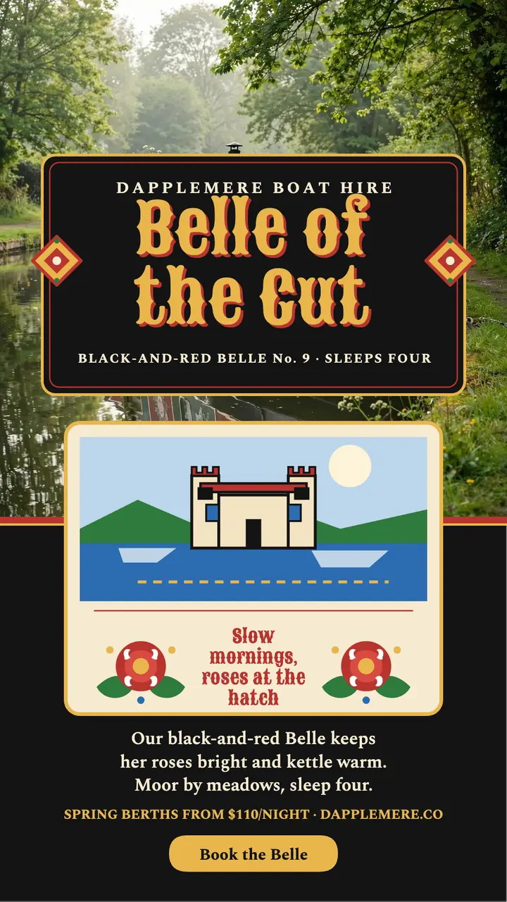 Dapplemere canal boat Belle story template