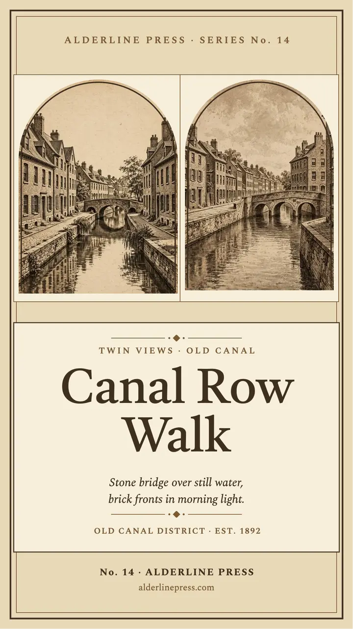 Canal Row Walk stereoview card: stereoview souvenir card template