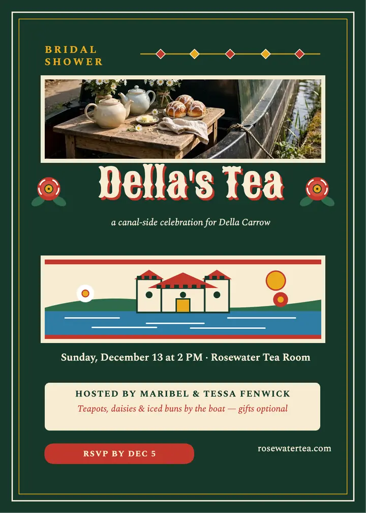 Canal tearoom bridal shower invitation template