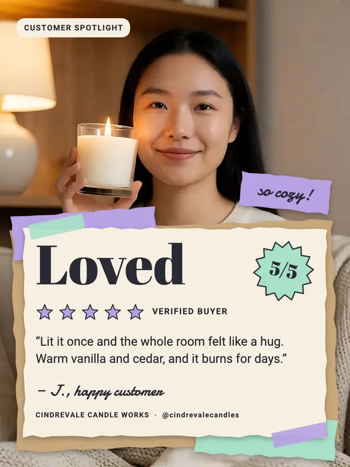 Candle maker customer review, paper collage template