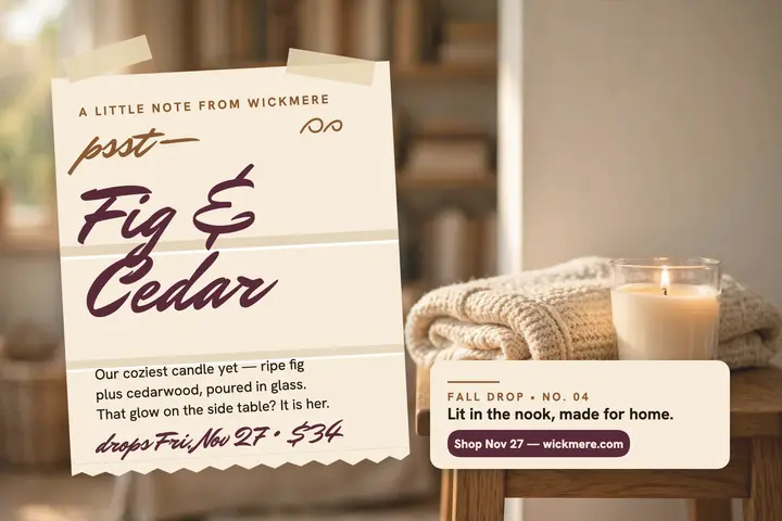 Wickmere cedar fig candle drop note template