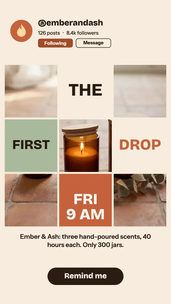 Ember and Ash candle drop grid story template