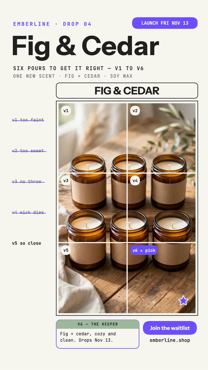 Emberline candle drop version grid story: candle launch story template
