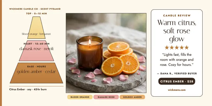 Citrus Ember candle review, Wickmere template