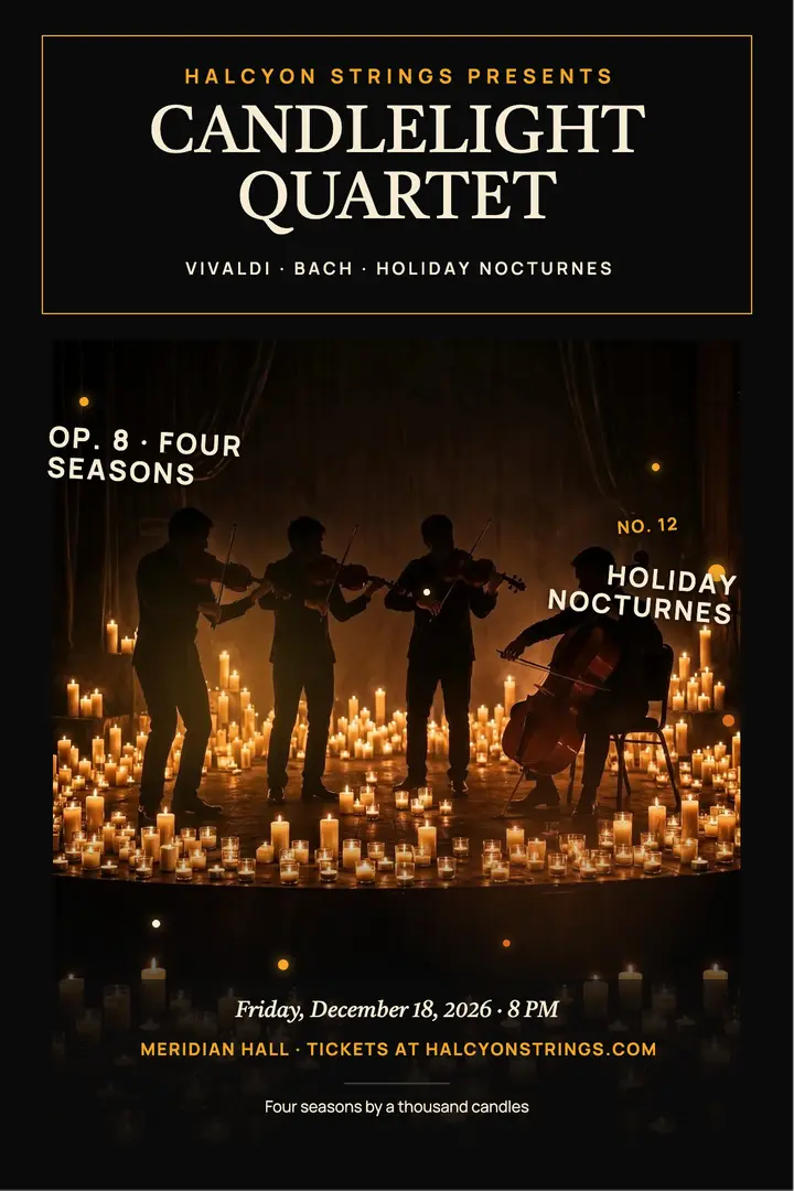 Halcyon Strings candlelight quartet poster template