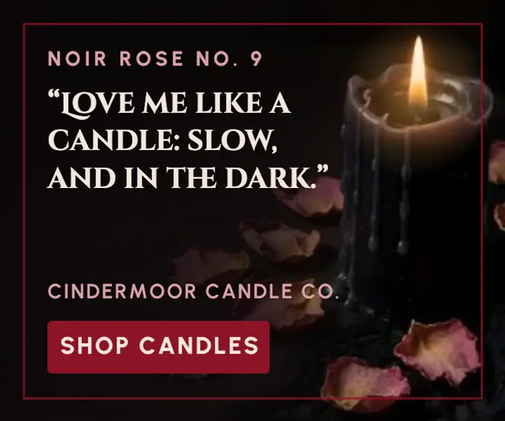 Cindermoor Candle Co. love quote ad, dark romance template
