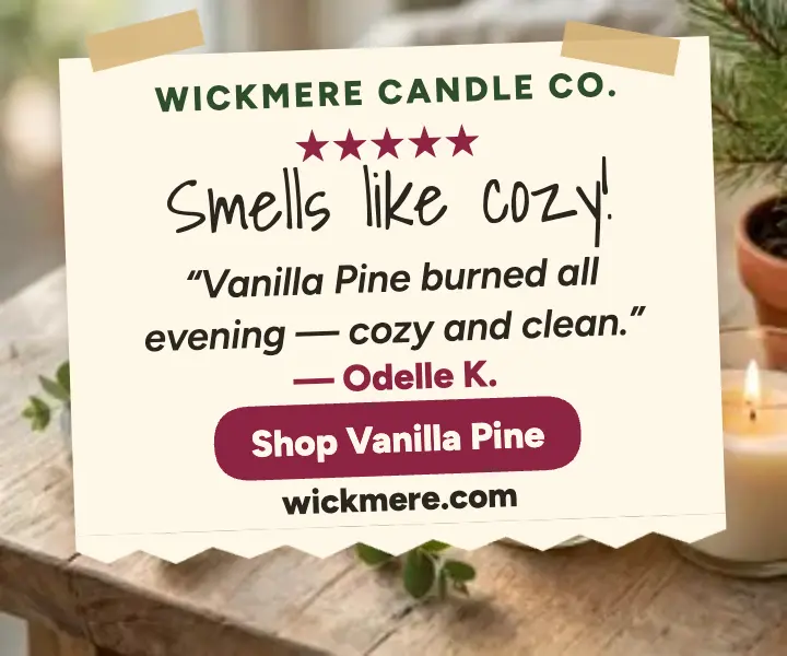 Wickmere candle review note ad: candle review ad template