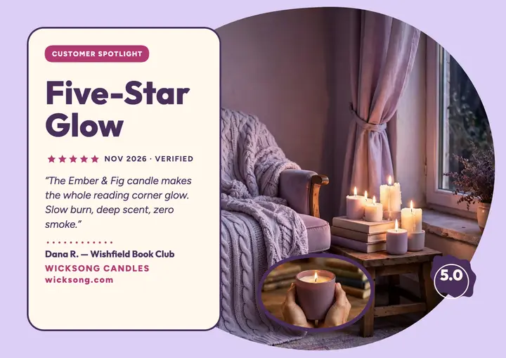 Wicksong Candles five-star review spotlight template