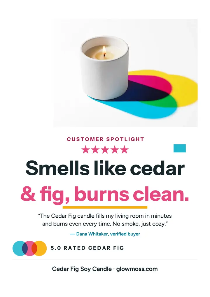 Glowmoss Cedar Fig candle spotlight flyer template