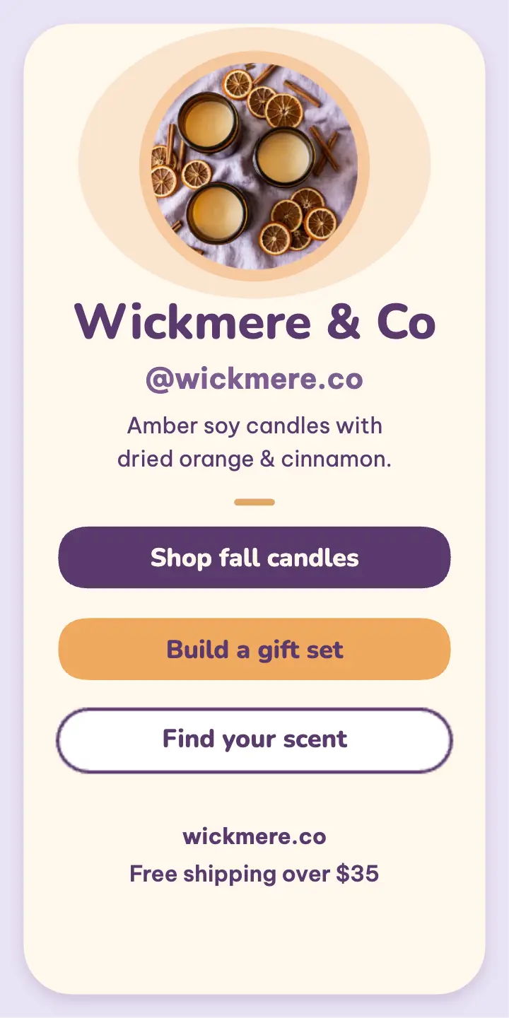 Wickmere candle shop links card template