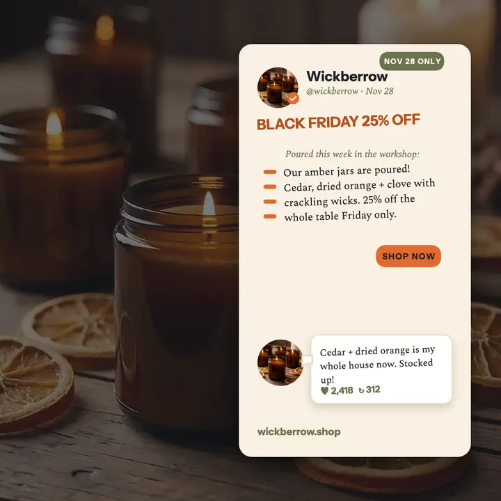Wickberrow Black Friday candle post card template