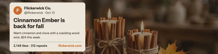 Flickerwick fall candle post banner: candle shop linkedin banner template