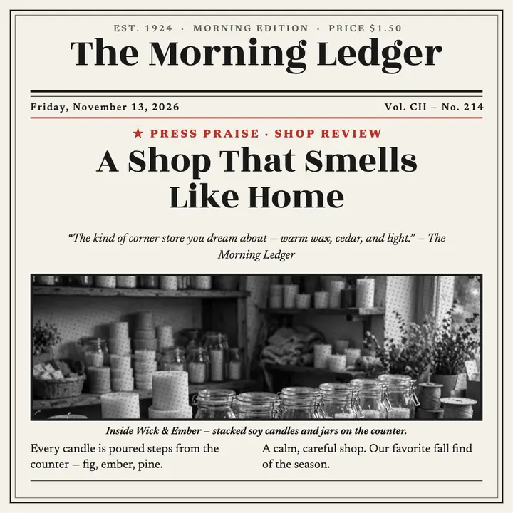 Wick and Ember press front page template