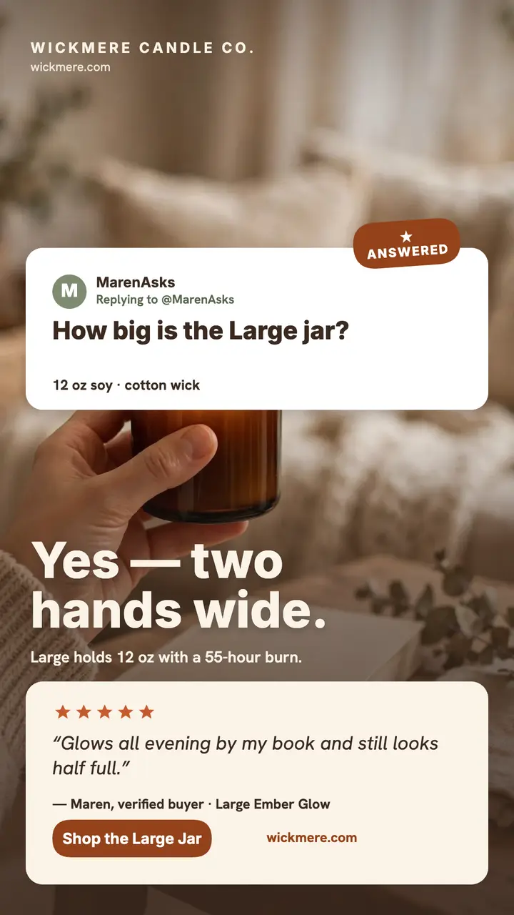 Wickmere candle jar size reply story template